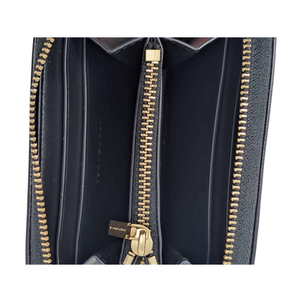 Tory Burch Small Kira Diamond Quilt Charm Zip Wallet Black Leather - Picture 7 of 9